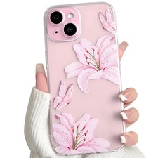 Compatible with iPhone 13 Case Clear Cute Flower Floral Lily Butterfly Patter...