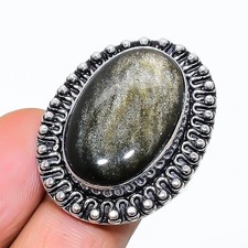 Gold Sheen Obsidian Gemstone 925 Sterling Silver Jewelry Ring Size 8 US