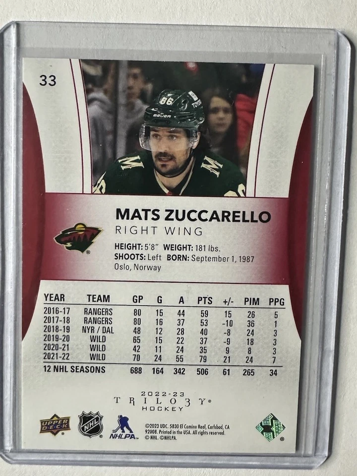 2022-23 Upper Deck Trilogy - Red #33 Mats Zuccarello /499 - Image 2 of 2