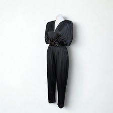 RARE and Amazing 80's Vintage Disco Glam Black Sequin Jumpsuit