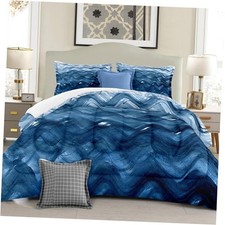 Teal Blue Comforter Set Modern Abstract Printed Quilt 90x90inch Queen 15