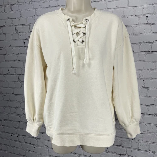 OFF WHITE Madewell Cream Canapa Cotone Pullover Cravatta Relax Felpa Oversize Taglia XS