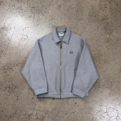 Miu Miu Leather Embroidered Jersey Blouson Jacket