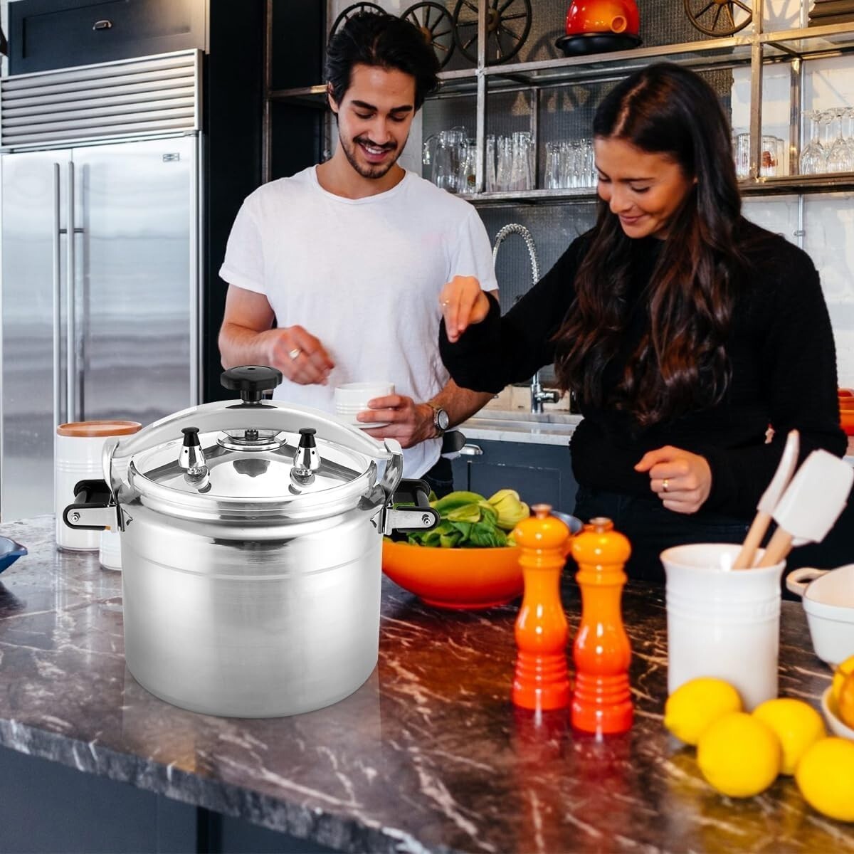 26 Quart Aluminum Pressure Cooker Ultra Safe Clamp Bar Locking System 2 Valves
