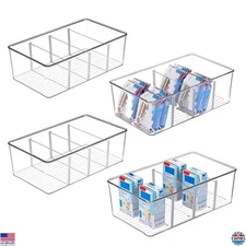 4 Pack Clear Plastic Food Storage Bins for Pantry, Kitchen, Fridge Organization