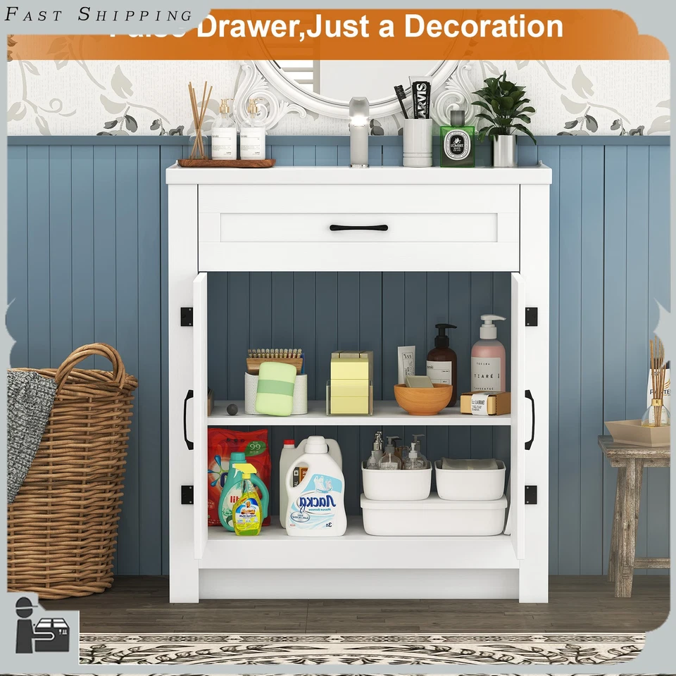 Juego de tocador de baño blanco con 2 puertas mueble de baño y lavabo de cerámica Foto 3 de 4