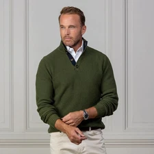 Collars & Co Sweater Mens M Green Kennebunkport Cotton Pullover 1/4 Button NWT
