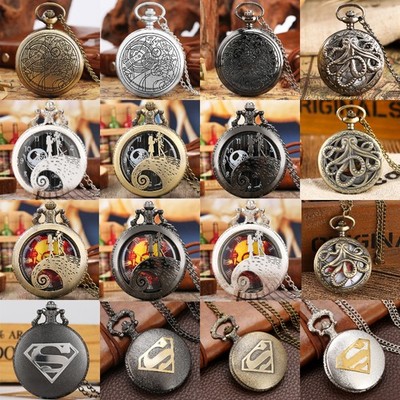 Vintage Style Superhelden Quarz Taschenuhr für Herren Damen Pullover Kette Geschenk