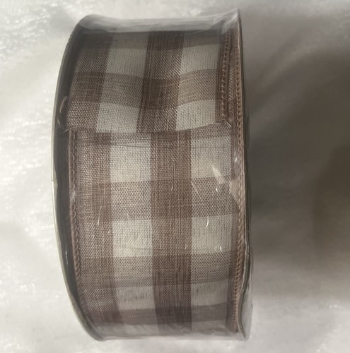 NEW Members Mark Premium Wired Ribbon. 2.5” x 50 Yards. White And Brown Checker - Picture 3 of 5