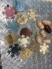 Lot of 18 Wood Christmas Tree Ornaments Assorted Holiday Decorations