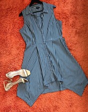 Vintage Who Cares What Dress – Large – China – Black with White Lines – Elegant