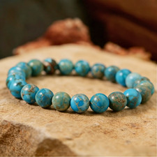 Natural Blue Sea Sediment Jasper Gemstone Beaded Stone Stretch Bracelet Gift