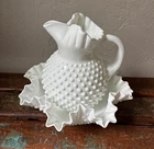 Vintage Fenton Hobnail White Milk Glass Large Bowl and Pitcher