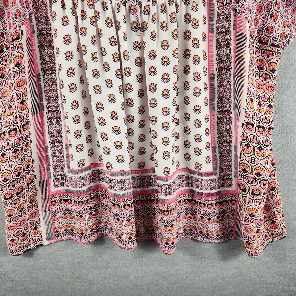Blusa GAP Mujer 2XL Rosa Boho Floral Cuello Atado Campesino Túnica Top Poliéster Foto 4 de 4