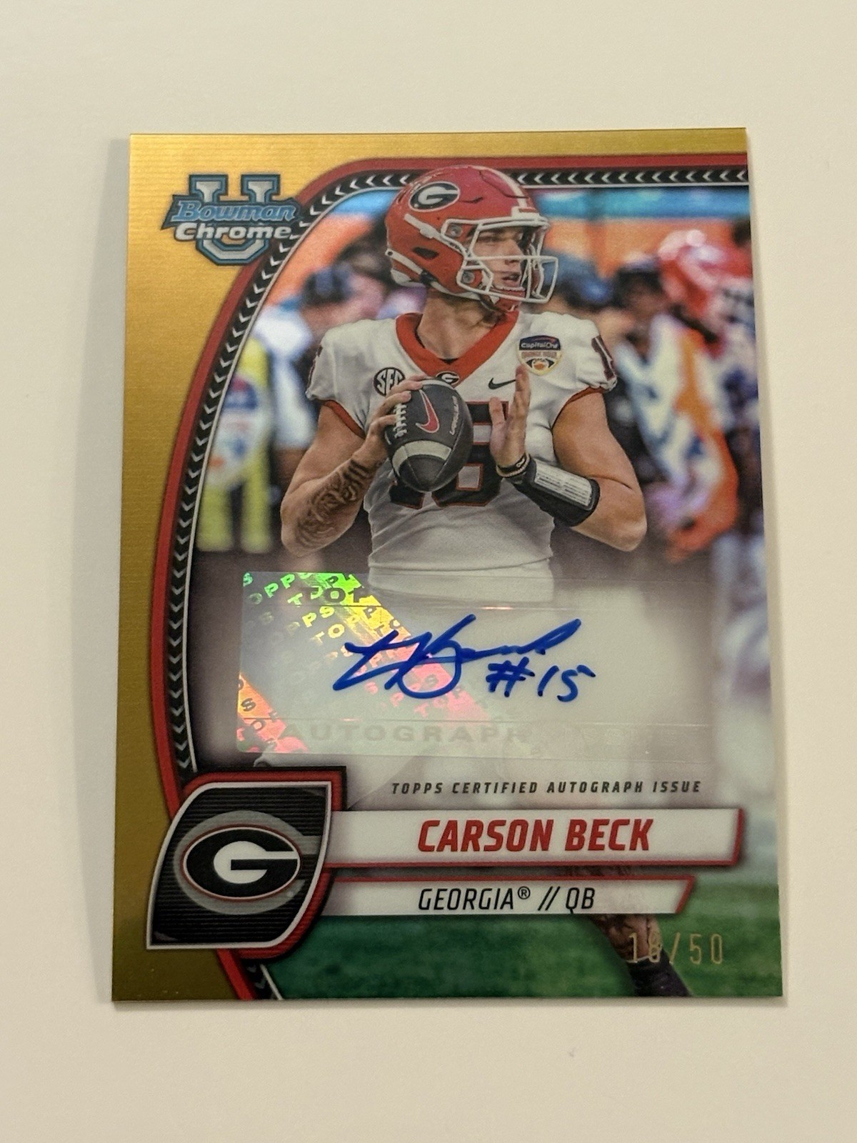 2024 Bowman U Chrome - Chrome Prospect Autographs Carson Beck Gold /50