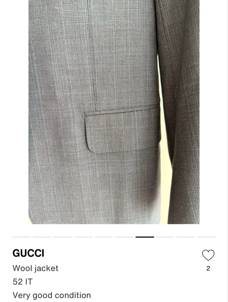 Blazer gris GUCCI 100 % lana para hombre - EU 52 / US 42 R Foto 3 de 4