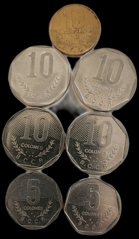Costa Rica 🇨🇷 Lot Of 7, World Foreign Coins 5 & 10 colones   015