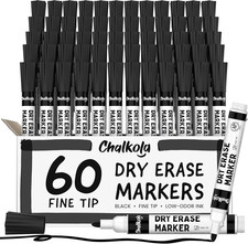 Black Dry Erase Markers Fine Tip Bulk Pack of 60, Black Fine Point White Board M