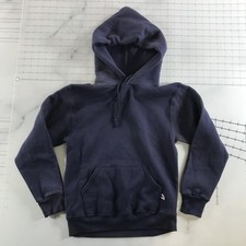 Russell Athletic Hoodie Youth Small Blue Fleece Pullover Kangaroo Pocket Logo