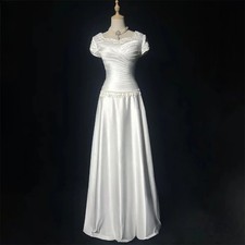 Graceful Elegant Wedding Dress Lace Pearl Neckline Ruched Bodice Bridal Gown