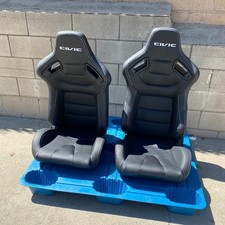 Recaro Honda Civic Style Recliner Black Leather Bucket Seats New Set 2pc Pair