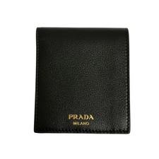 PRADA SOFT CALF COMPACT WALLET Bifold Wallet Black