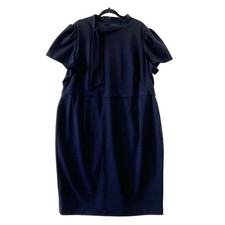Maggy London Pencil Dress Size 22W Woman Black Tie Neck Puff Sleeve Knee Length