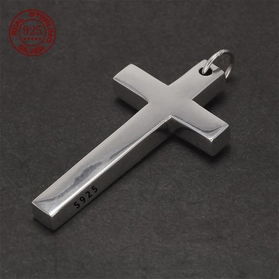 100% Solid S925 Sterling Silver Cross Pendant For Men women smooth High Polishin