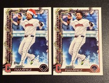 2025 Topps Holiday Jose Ramirez Santa Hat Image Variation SP #H195 + Base
