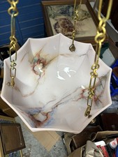 Vintage Marbled Glass Pendant Ceiling Light Shade Brass Chain Hanging Lamp