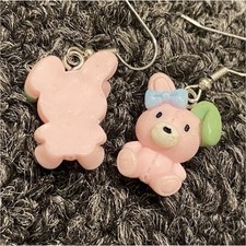 Handcrafted Bear Dangle Earrings Resin Pink Green Blue Animal Theme