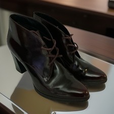 Clarks Women Lace Up Granny Ankle Boots Pointed Toe Chunky Heel Burgundy Size 7