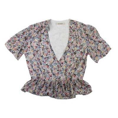 AllSaints Damen-Top Blumenmuster Größe UK 6 Ilia Sketch V-Ausschnitt Schößchen Kurzarm Shee