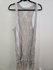 cream crochet fringe vest boho festival coastal cowgirl fairycore open knit LG