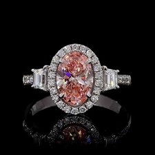4.00 CT Oval Cut Fancy Vivid Pink 18K White Gold Lab Grown Diamond Wedding Ring