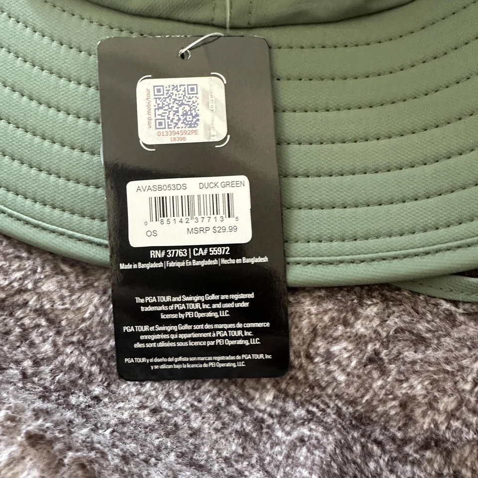 PGA Tour Hat Wide Brim Strap Back One Size Duck Green Golf Sun Protection Mens - Image 4 of 4
