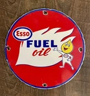 Vintage ESSO FUEL OIL Gas Station Pump 12" Round Porcelain Sign