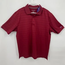 Champion Men's Short Sleeve Polo Shirt Golf Sports Striped Red Size L