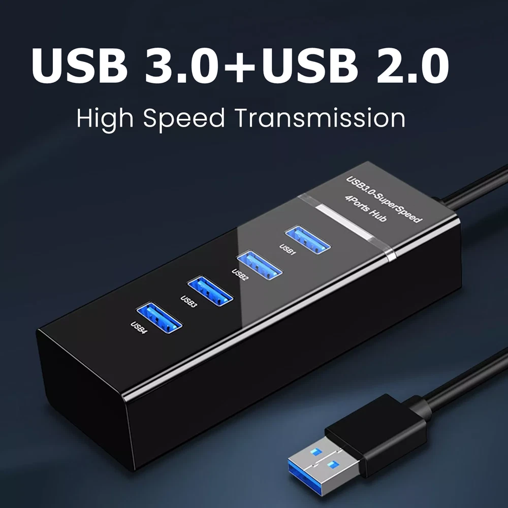 USB Hub 3.0 4 Port Splitter,4 Port High Speed USB Data Hub  For PC Mac Laptop