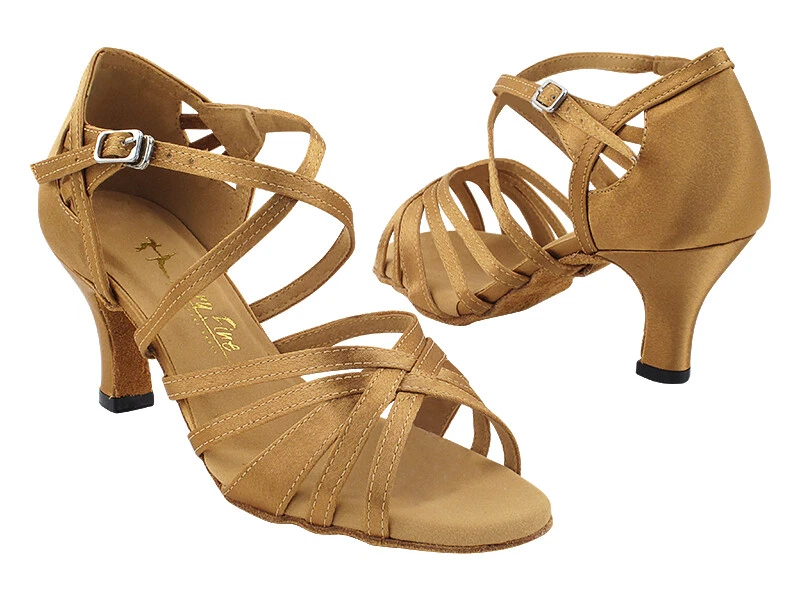 Women s Salsa Ballroom Brown Latin Dance Shoes Satin 2.5 Heels Inch VeryFine3037