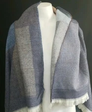 Large Tartan Blanket Scarf Warm Checked Plaid Shawl for Womens Blues and orange 