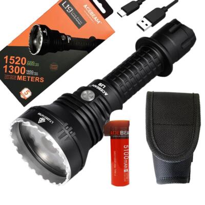 Acebeam L19 PM1 WHITE LED Flashlight -1650 Lumens 1300 meter throw w/ Free 20A 2