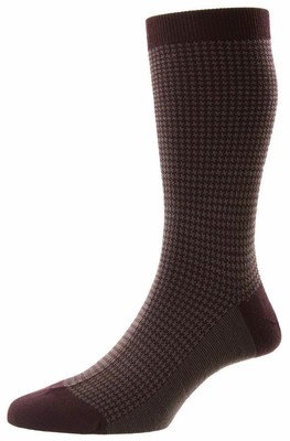 Pantherella Herren Highbury Hahnentritt Wolle Socken - rot