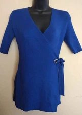 Woman's Size Medium Blue Select + Trend Short Sleeve Wrap Top