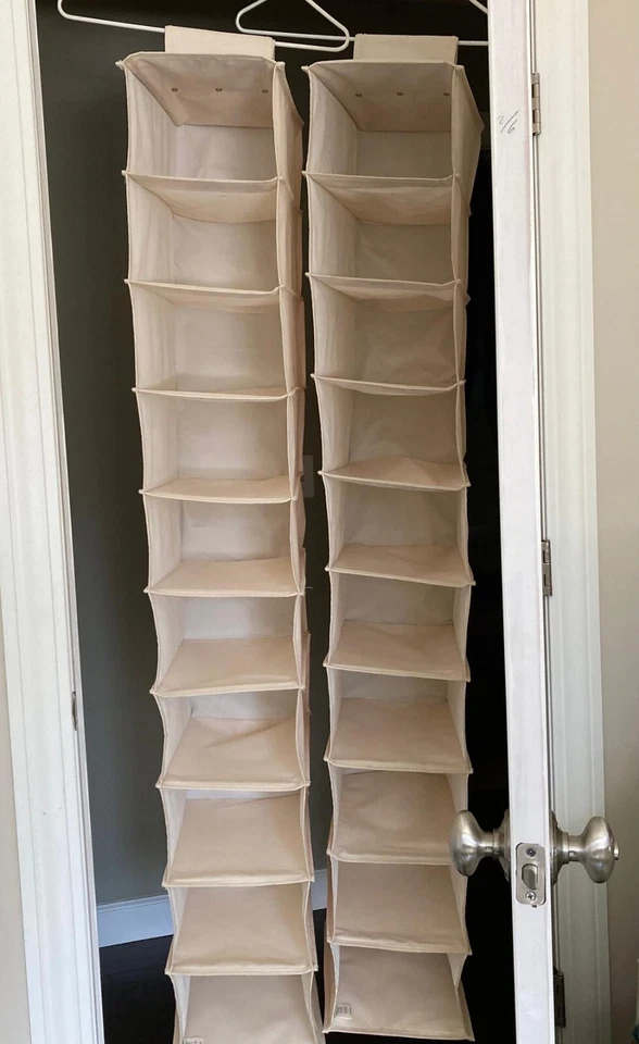 DOS Organizador de Zapatos CAJA Y CAÑÓN Lona 10 Bolsillos Varilla Colgante Forro de Plástico Foto 2 de 4