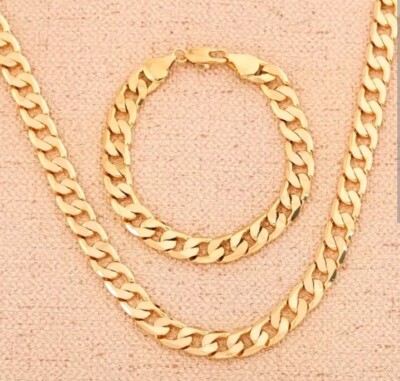 Cuban Kette Armband Set 8mm Breite 50cm Damen Herren Vergoldet. Kein Verfärben 