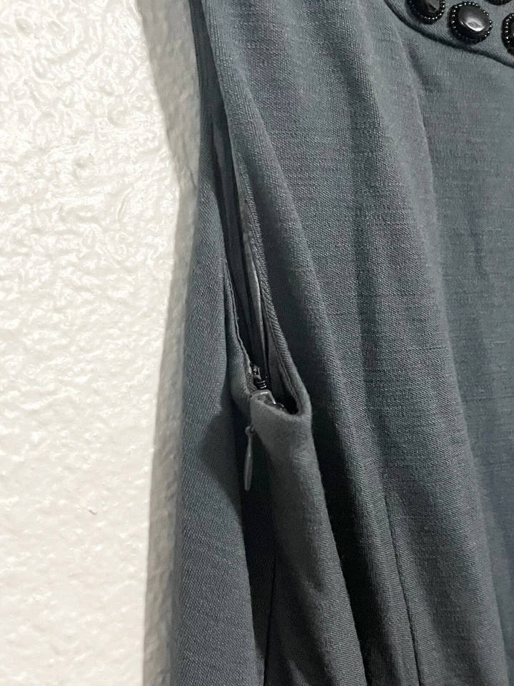 CATHERINE MALANDRINO Size Medium Black Wool Beaded Sleeveless Dress EUC - Image 3 of 4