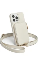ZVE for iPhone 14 Pro Max Wallet Card Holder Phone Purse with Wrist Strap, Beige