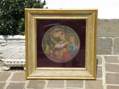 Antike Druck Bemalt Auf Papier E Leinwand Old-Time XIX Jahrhundert Figur Madonna
