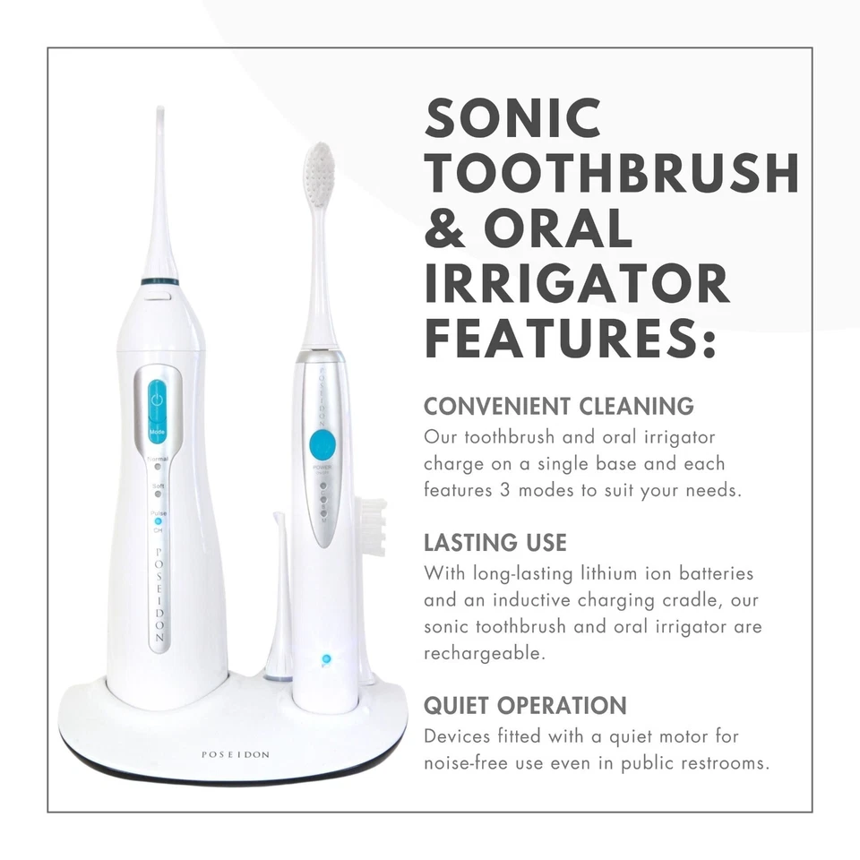Electronic Poseidon Irrigator and Toothbrush Combo Rechargeable Sonic W/ Charger - Image 2 of 4